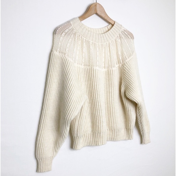 Zara cream chunky ribbed lace detail Alpaca blend crewneck sweater - Picture 8 of 12